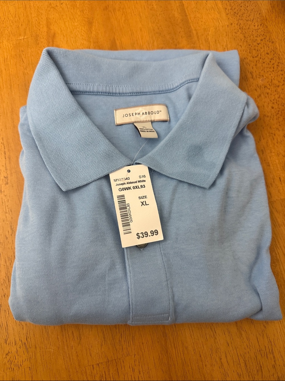 Joseph Abboud White Label Men’s Polo Shirt XL Light Blue Cotton Short Sleeve NWT